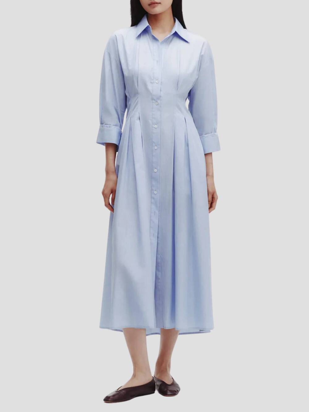 NEW TWP long sleeve midi dress in oxford blue